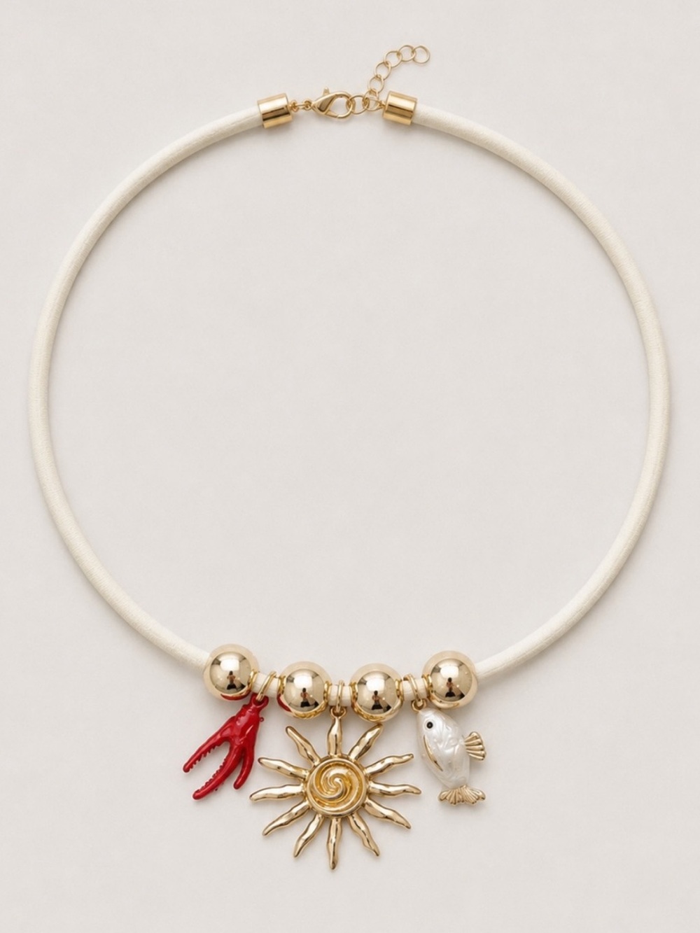 New! Coastal Classic Red Coral Sun Fish Ivory Cord Necklace NWOT 1016